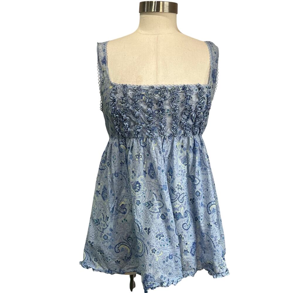 VTG Victoria’s Secret Country Babydoll Top Blue Paisley Cotton Cottagecore S